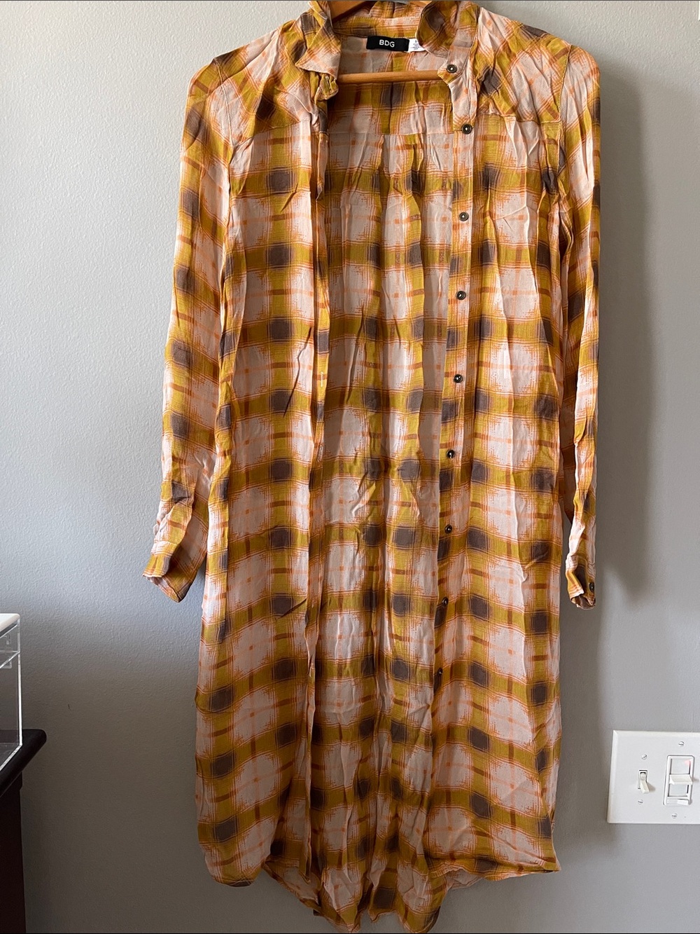 Plaid Long coverup 100% Rayon Y2K
